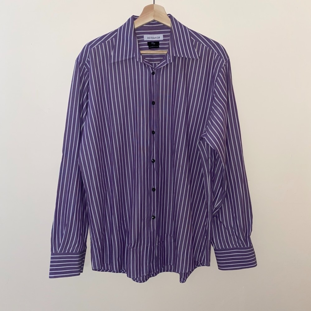 Versace City Fit purple white stripe button down long sleeve dress shirt 41